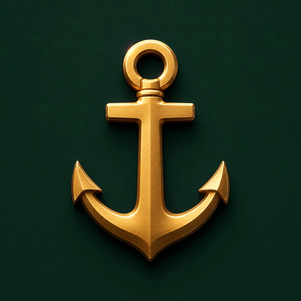 The Anchored app icon, a gold anchor on deep green