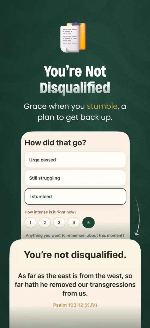 Check-in screen asking How did that go, with grace-first options